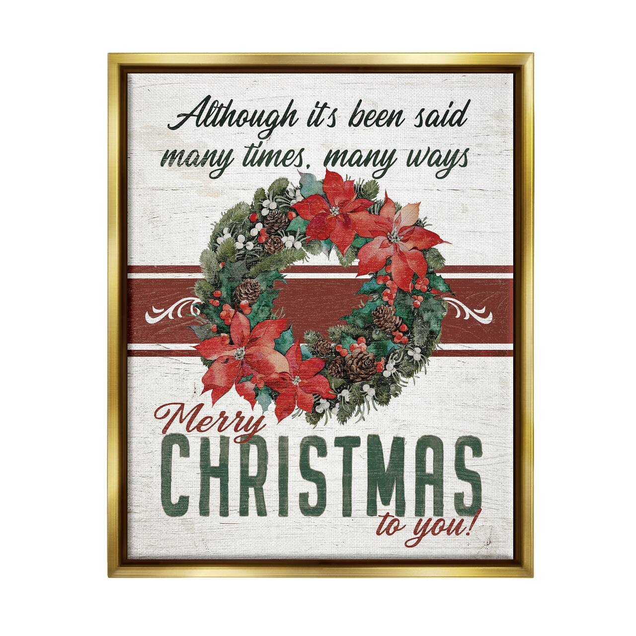 Stupell Industries Merry Christmas To You Vintage Poinsettia Framed Floater Canvas Wall Art
